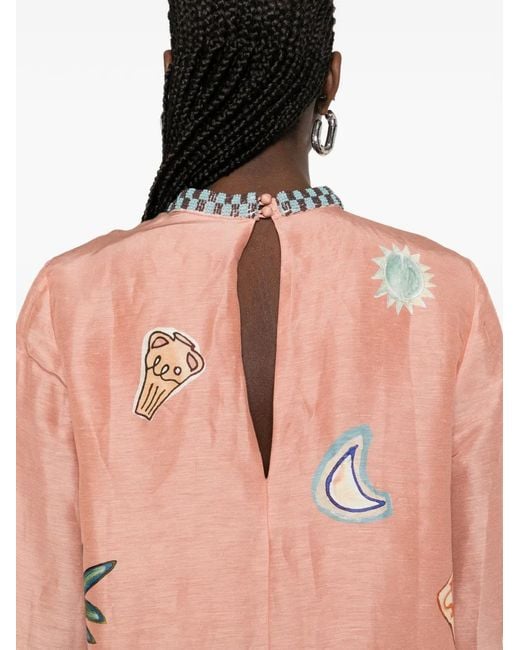 ALÉMAIS Pink X Lrnce Laurence Beaded Embroidered Mini Dress