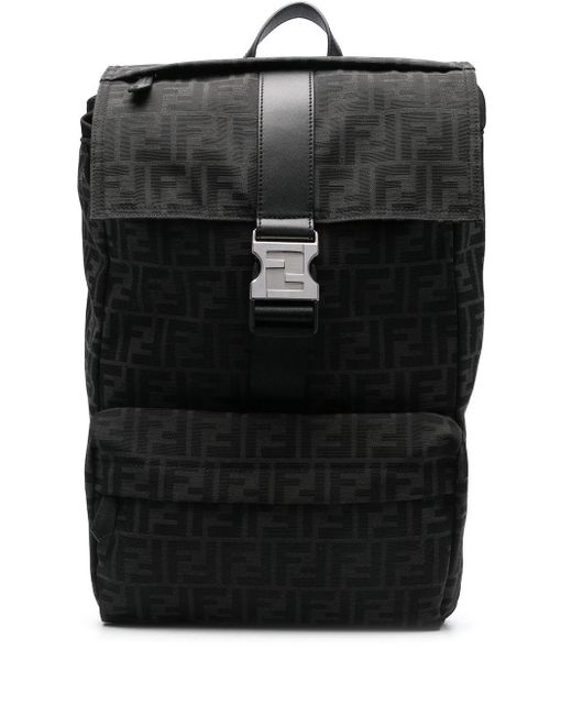 Fendi Black Medium Ness Jacquard Ff Backpack for men