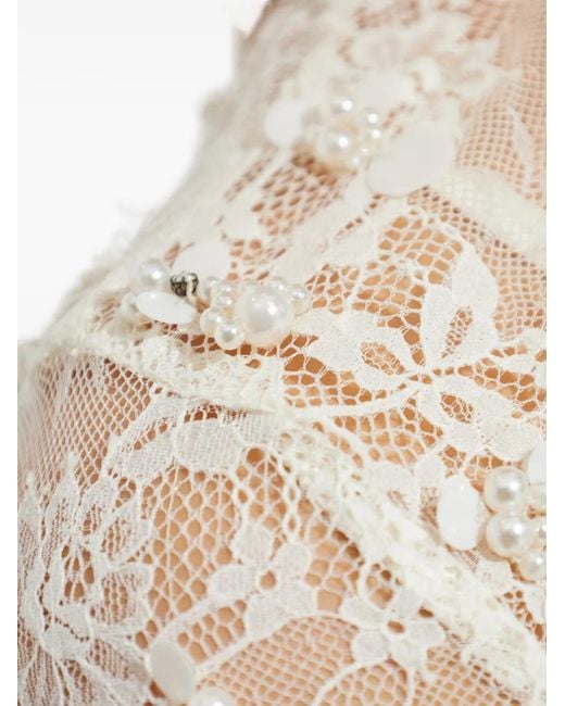 LoveShackFancy White Alouetta Embellished Lace Mini Dress
