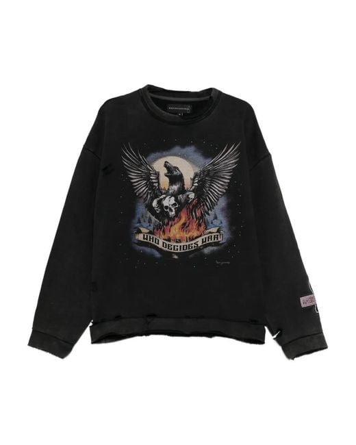 Who Decides War Black Moon Graphic Distressed Sweatshirt for men