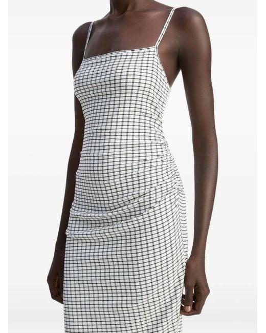 Vince White Checked Side-Rouche Dress