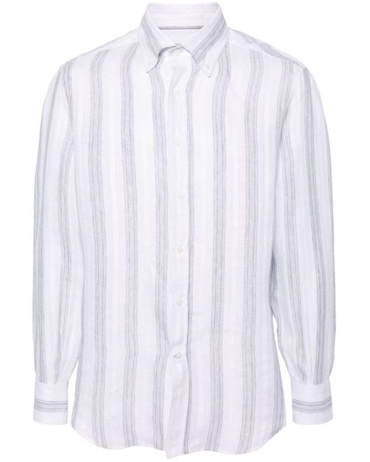 Camicia a righe di Brunello Cucinelli in White da Uomo