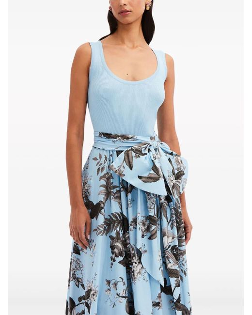 Oscar de la Renta Blue Flora & Fauna-Print Sleeveless Midi Dress