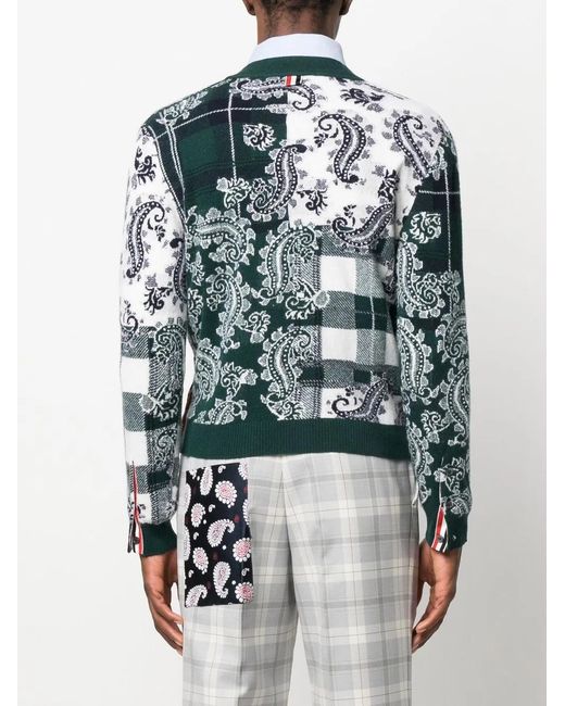 Thom Browne Blue Patterned Jacquard Cardigan for men