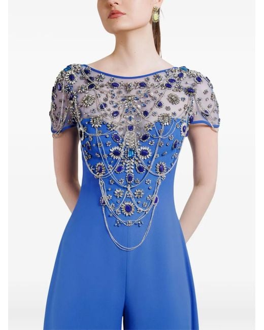 Gemy Maalouf Blue Embellished Wide-Legs Jumpsuit