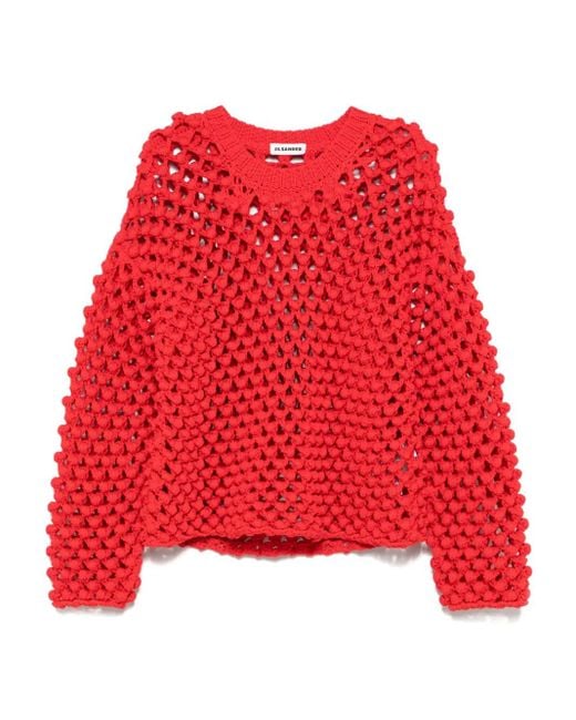 Jil Sander Red Open-Knit Jumper