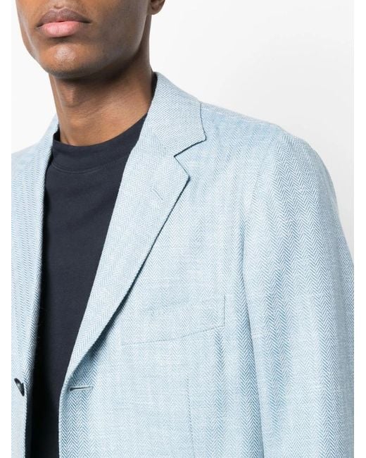 Kiton Blue Single-Breasted Wool-Blend Blazer for men