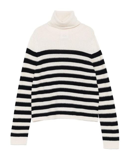 Allude ストライプ タートルネックセーター Black