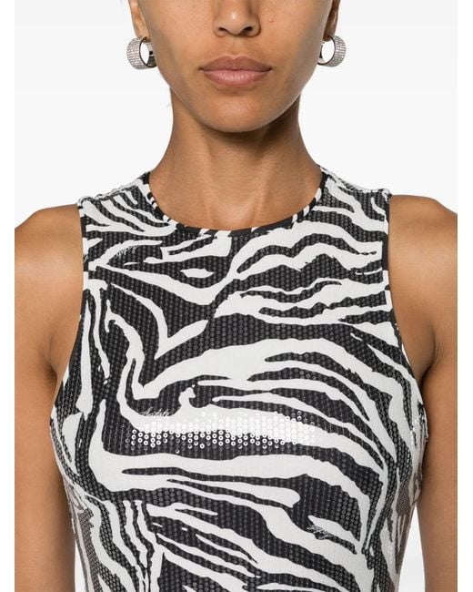 ROTATE BIRGER CHRISTENSEN Black Zebra-Print Sequin Embellished Dress