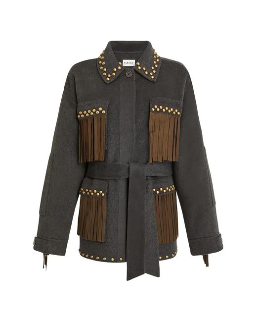 P.A.R.O.S.H. Gray Stud-Embellished Fringed Jacket