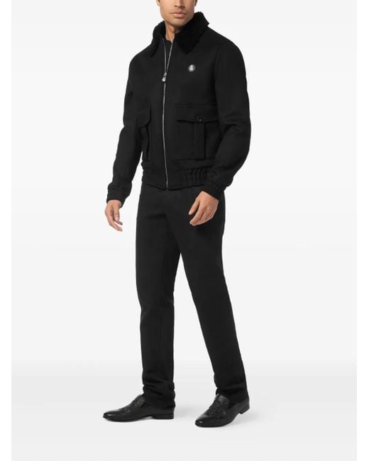 Billionaire Black Shearling Wool Bomber Jacket for men