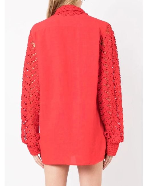 Amir Slama Red Floral-Lace Detail Shirt