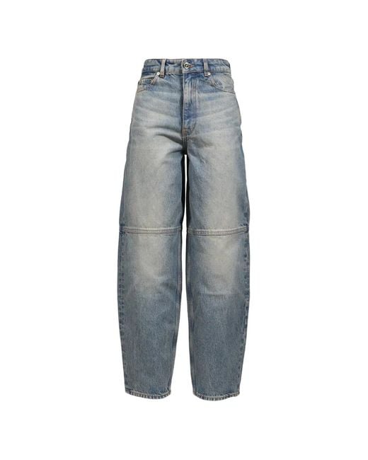 Ganni Blue Stary Barrel-Leg Panelled Jeans