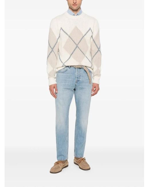 Eleventy Natural Diamond-Pattern Crew-Neck Sweater for men