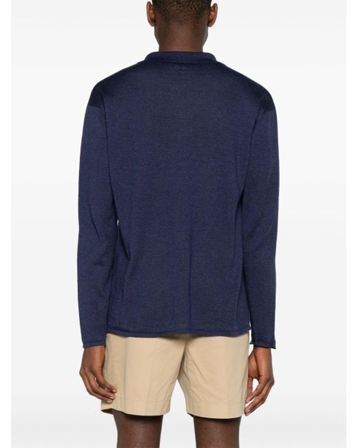 Giorgio Armani Blue Classic-collar Fine-knit Shirt for men