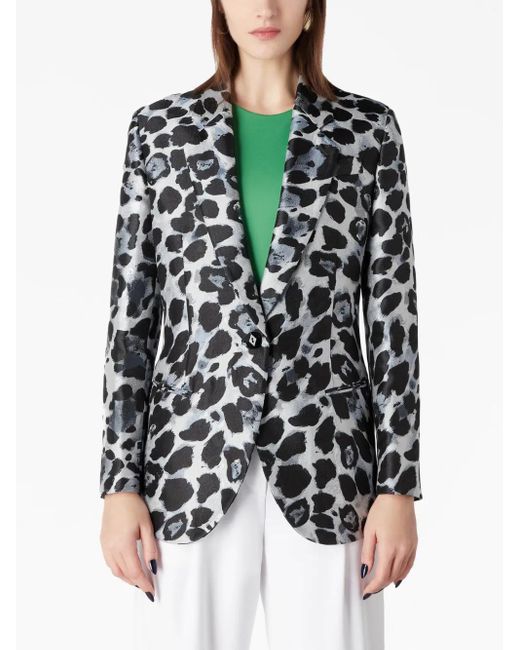 Giorgio Armani Black Single-Breasted Leopard-Pattern Blazer
