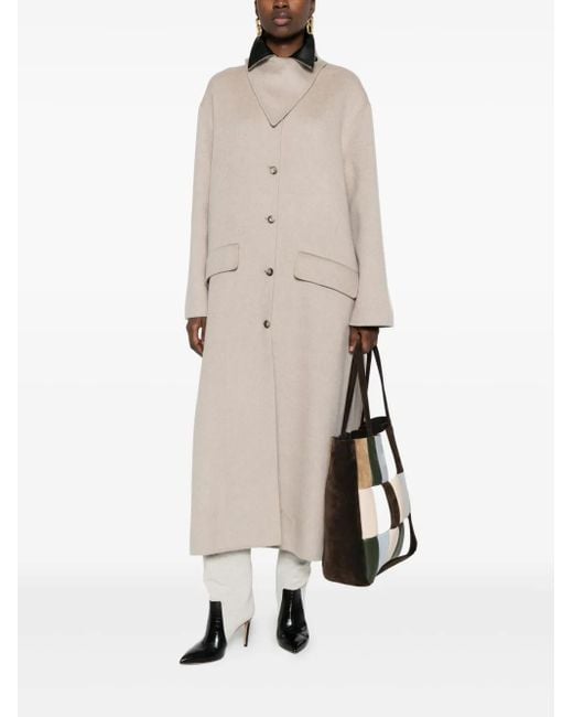Nanushka Natural Contrast-Collar Button Coat