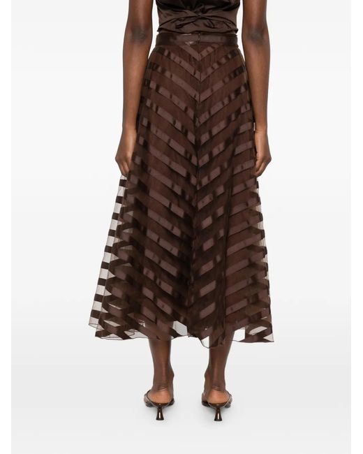 P.A.R.O.S.H. Brown Ribbon Panel Midi Skirt