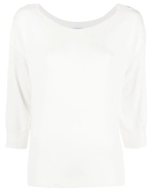 Malo White Fine-Knit Short-Sleeve Top