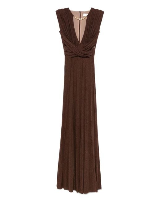 Vestido plisado con detalle de cruz Elisabetta Franchi de color Brown