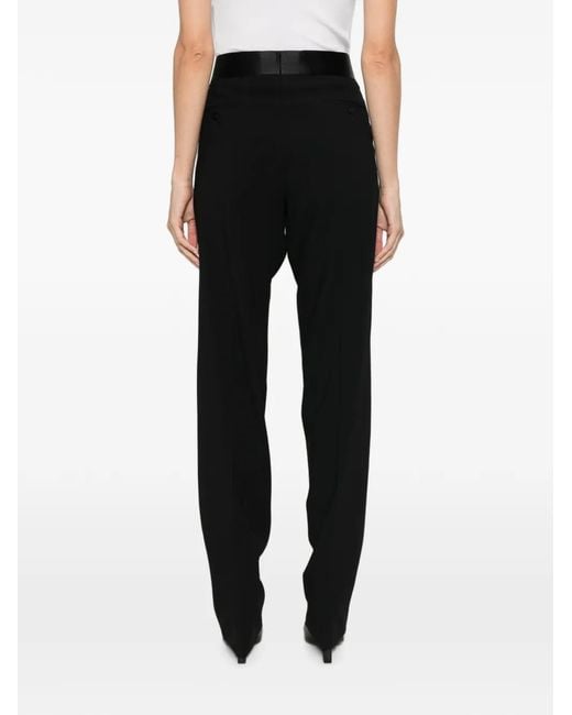 Giorgio Armani Black Satin-Trim Pleated Trousers