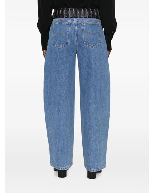 IRO Blue Archies Leather-Trim Jeans