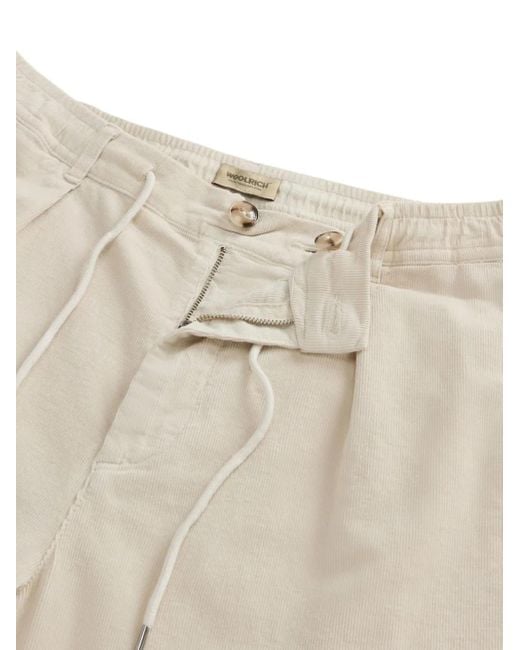 Woolrich White Pleated Drawstring Trousers for men