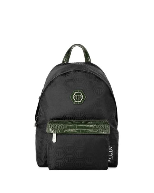 Philipp Plein Black Hexagon-Monogram Backpack for men