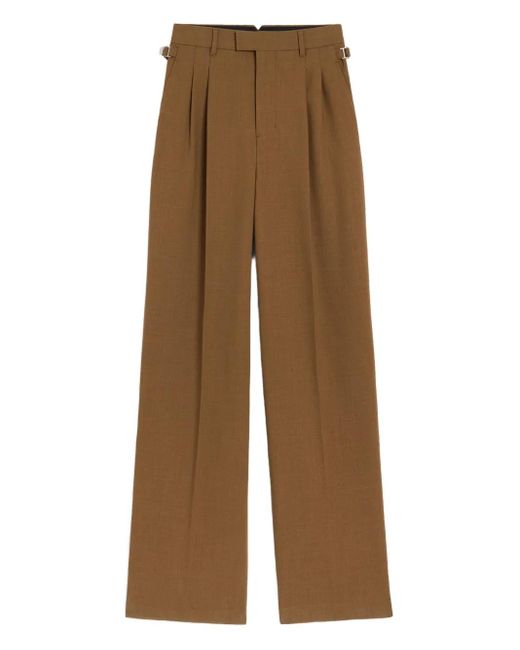 AMI Natural Pleated Wide-Leg Trousers