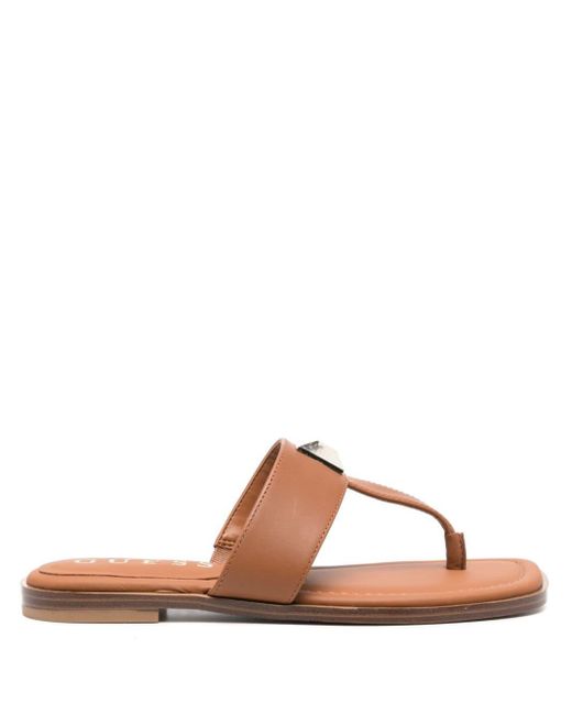 Guess USA Brown Logo-engraved Leather Sandals