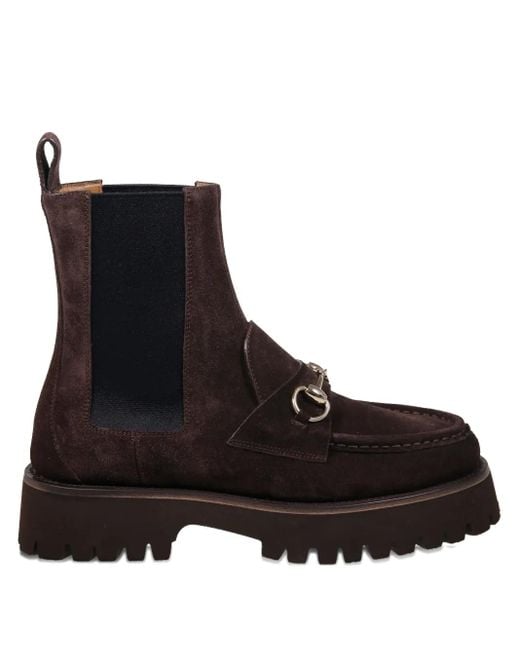 Gucci Black Horsebit Lug-Sole Boots
