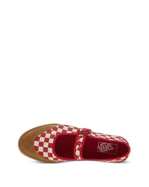 Vans Red Checkerboard-Print Buckle-Strap Espadrilles