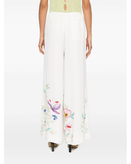 Forte Forte White Flower-embroidery High-waist Palazzo Pants