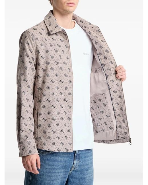Guess Natural Logo-Pattern Shirt Jacket for men
