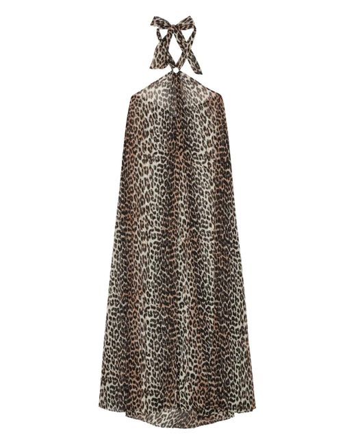 Ganni Natural Leopard-Print Halter Dress