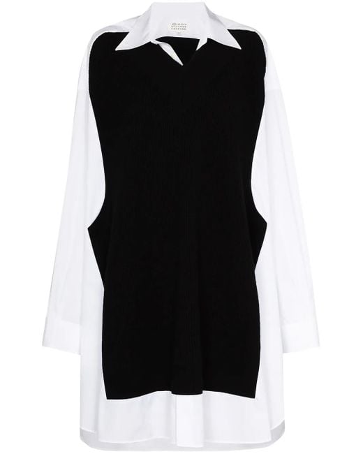 Maison Margiela White Spliced Knit-Detail Shirtdress
