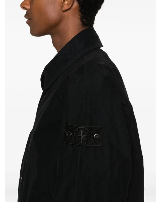 Stone Island Black Logo-Patch Coat for men