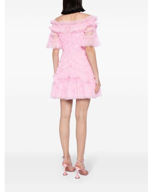 Needle & Thread Pink Lana Off-shoulder Minidress