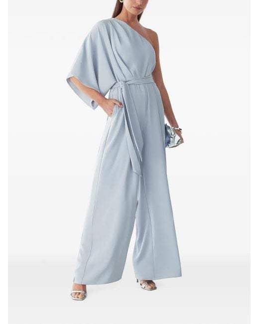 BWLDR Blue One-Shoulder Belted Jumpsuit
