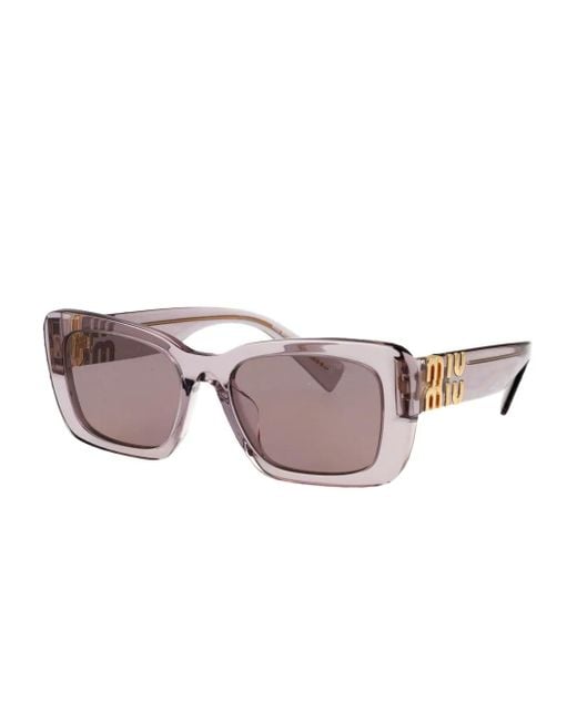 Miu Miu Pink Logo-Plaque Rectangle-Frame Sunglasses