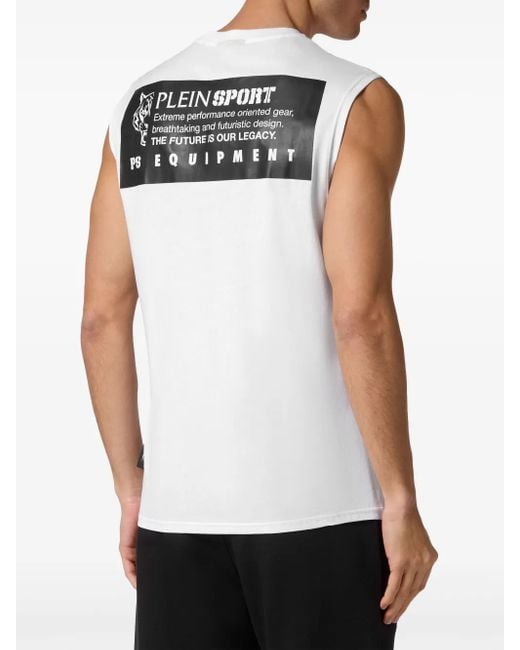 Philipp Plein White Logo-Print Sleeveless T-Shirt for men