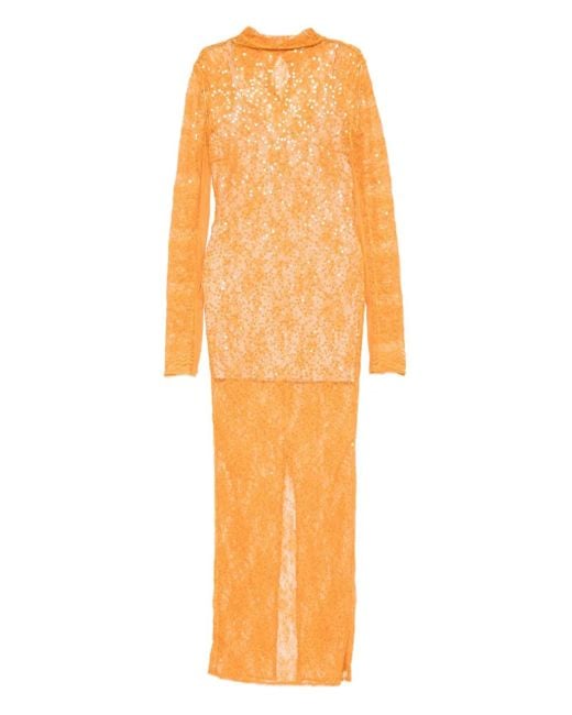 Patrizia Pepe Orange Sequin-Embellished Midi Dress