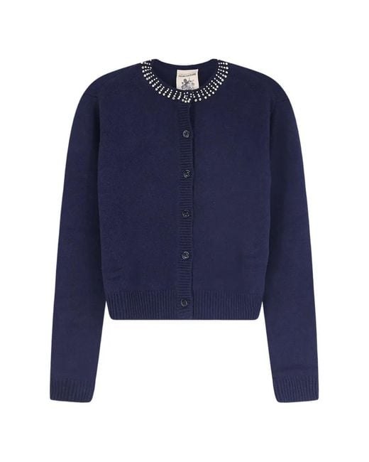 Semicouture Blue Hennie Crystal-Embellished Button-Front Cardigan