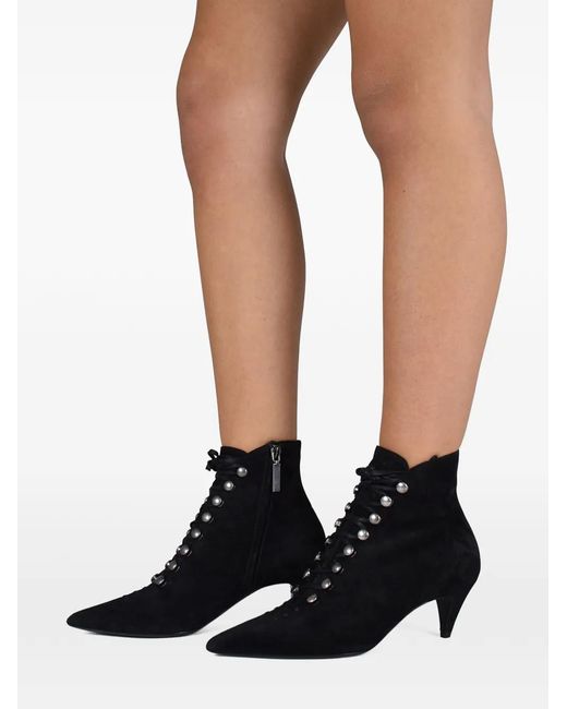 Saint Laurent Black Mid Heel Pointed Toe Boots