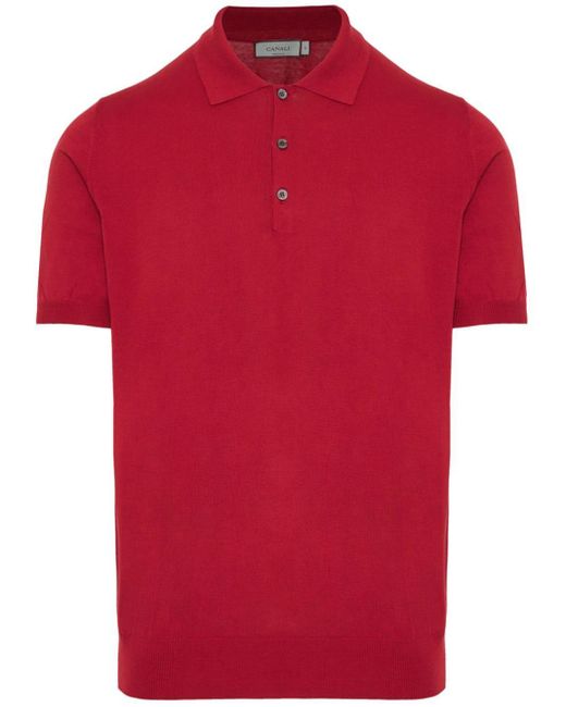 Canali Red Fine-knit Cotton Polo Shirt for men