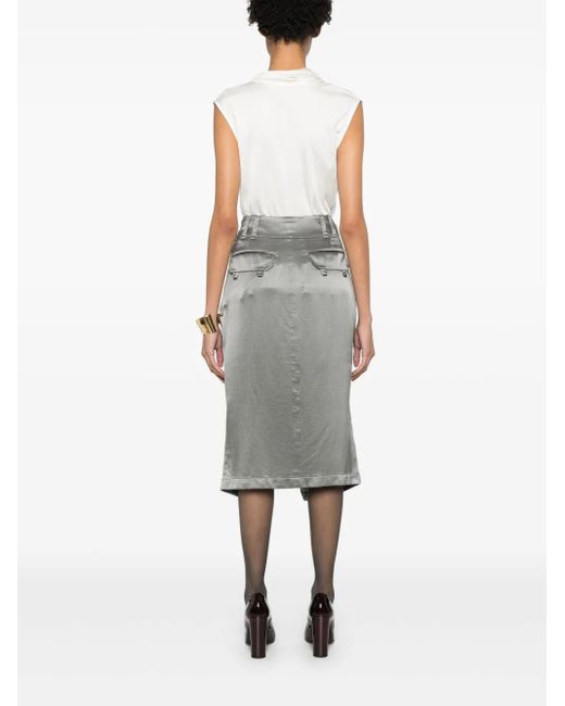 Saint Laurent Gray Silk Midi Skirt