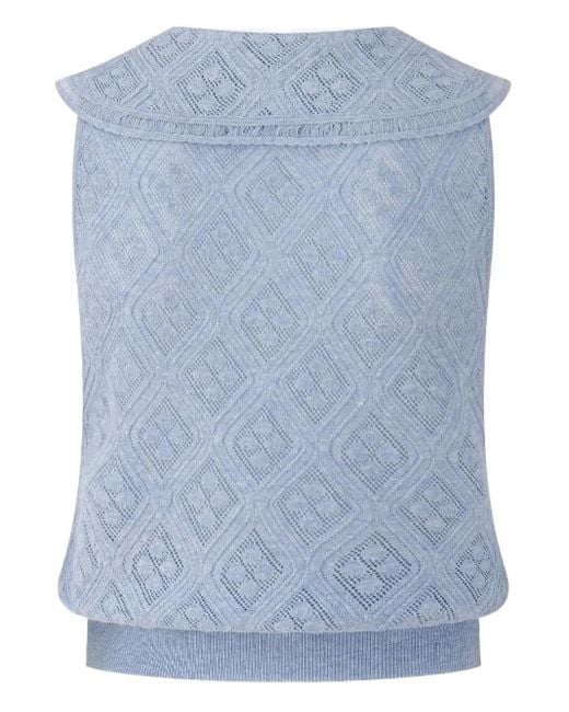 Shanghai Tang Blue Collared Sleeveless Top