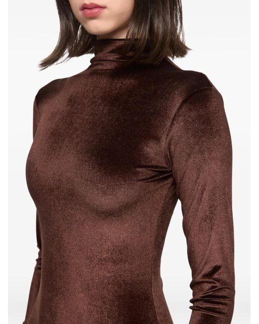 Atu Body Couture Brown Velvet-Finish Maxi Dress