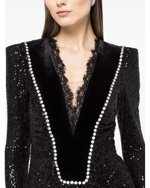 Nissa Black Crystal-Embellished Sequin Maxi Dress