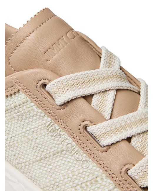 Jimmy Choo White Diamond Light Flex Fleather Mix And Fine Raffia-Effect Trainers